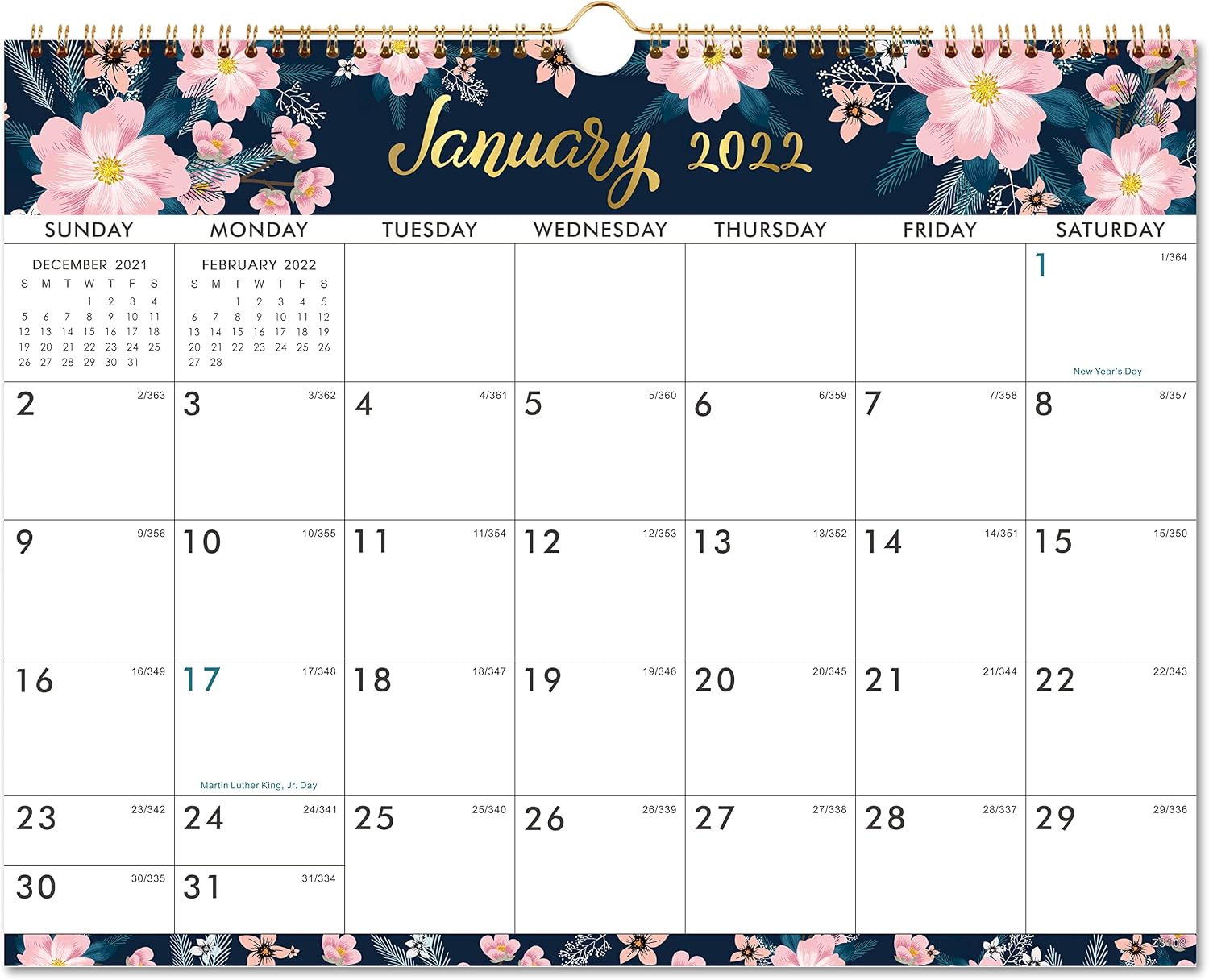 January 2022 floral wall calendar